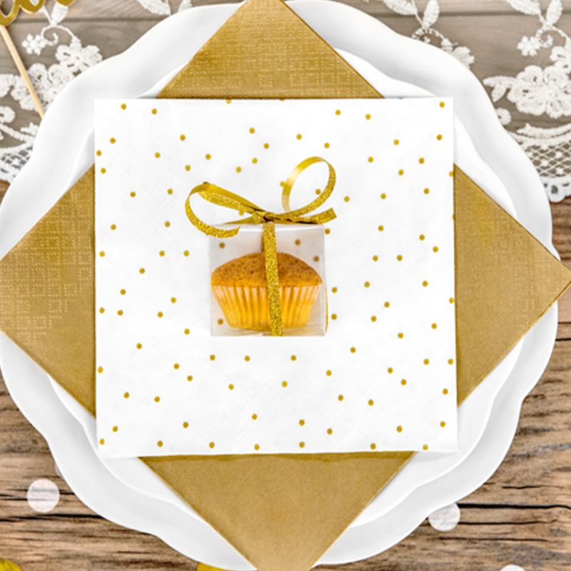 Guldprikkede Servietter - 20 stk (33 x 33 cm) | Guld tema Servietter - Temashop