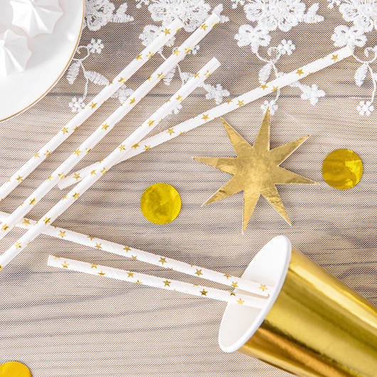 Guldstjernede Papirsugerør Hvid