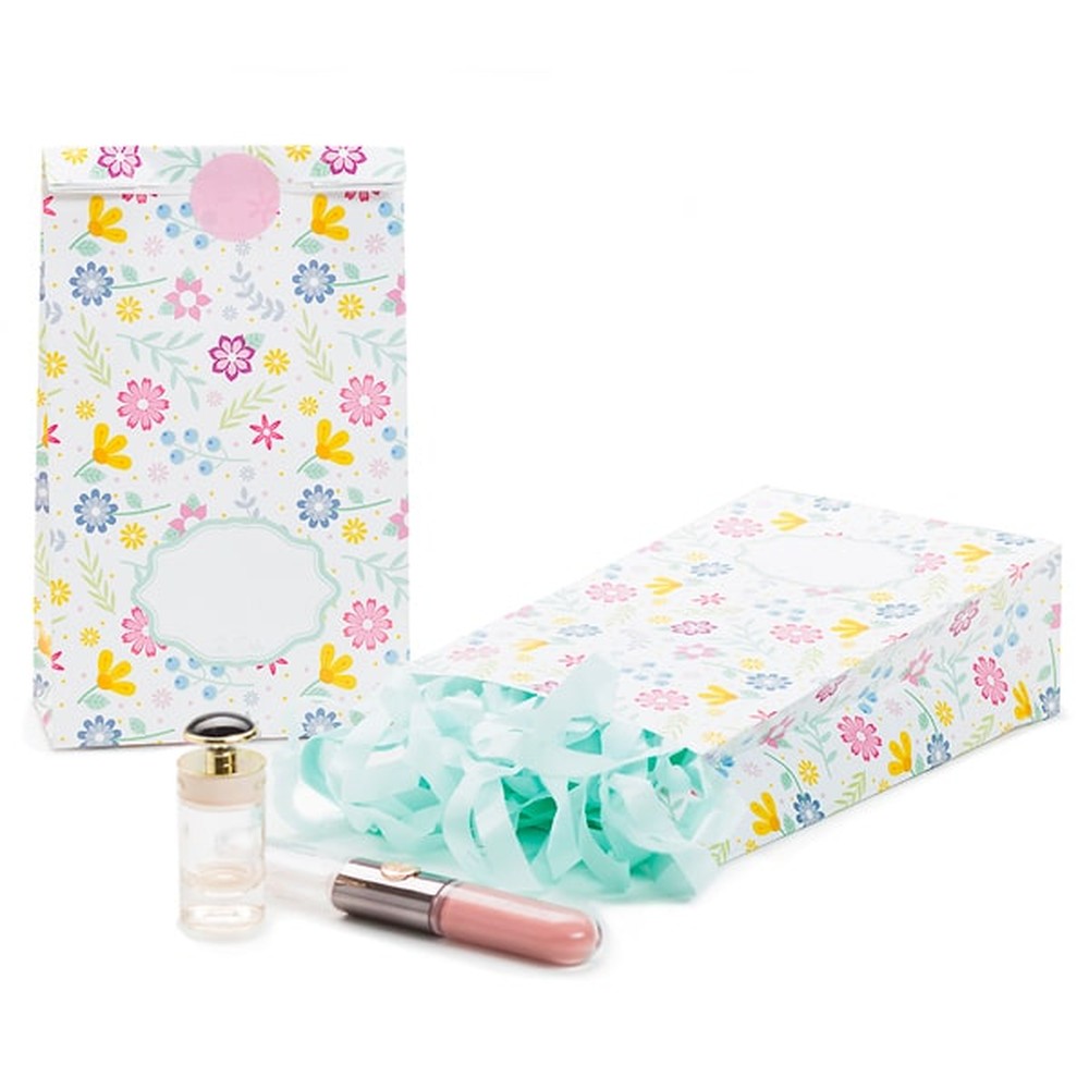 Pastelblomst Papirposer - 8 stk (12 x 21 cm) | Blomst Poser / Goodiebags - Temashop