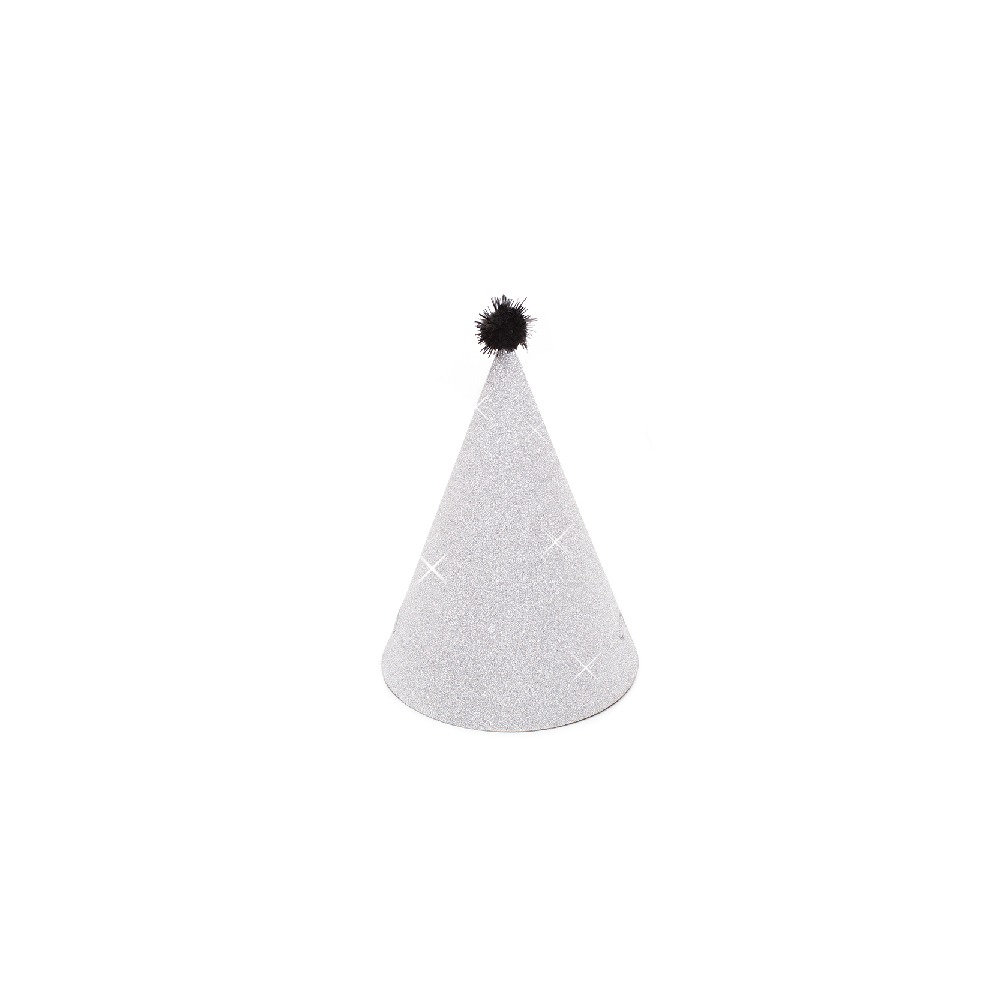 Glitter Festhatte Sølv - 6 stk | Sølv tema Partyhatte - Temashop