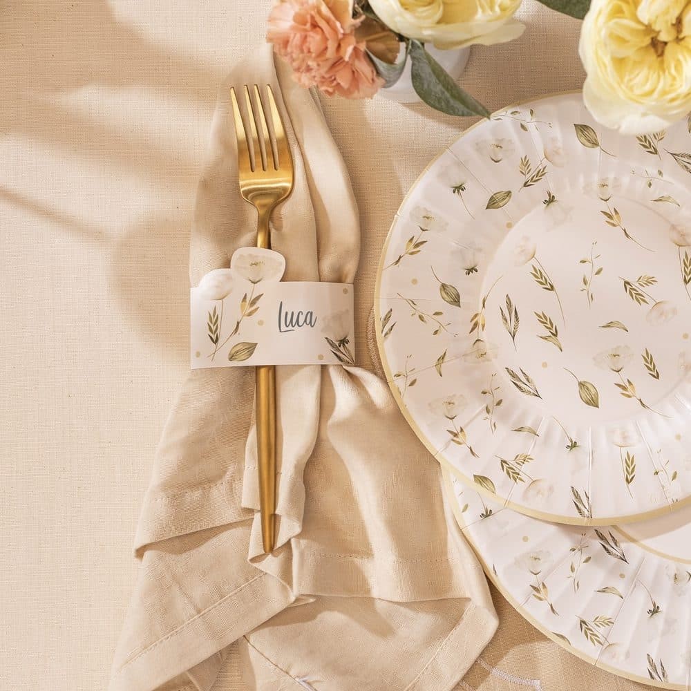 Blomst Bordkort Servietringe Hvid