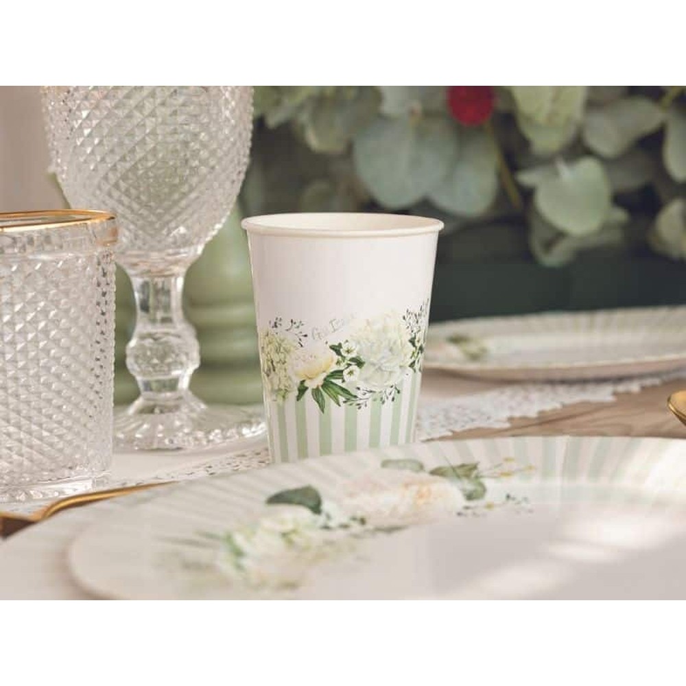 Naturblomster Papkrus Pastel Grøn/Hvid - 8 stk (250 ml) | Blomst Krus - Temashop
