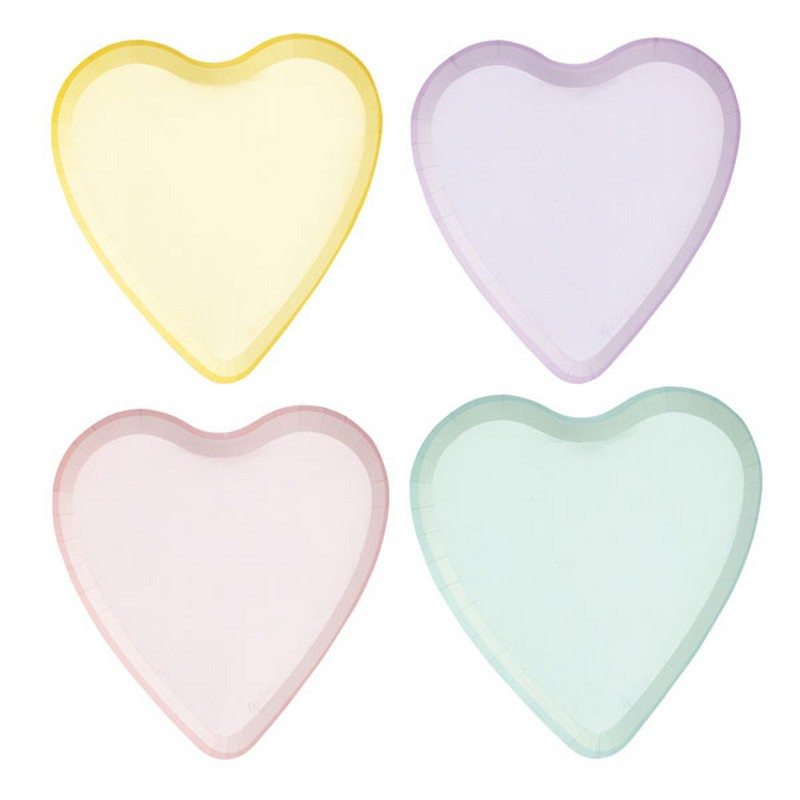 Hjerteformede Pastel Tallerkener - 8 stk - Temashop