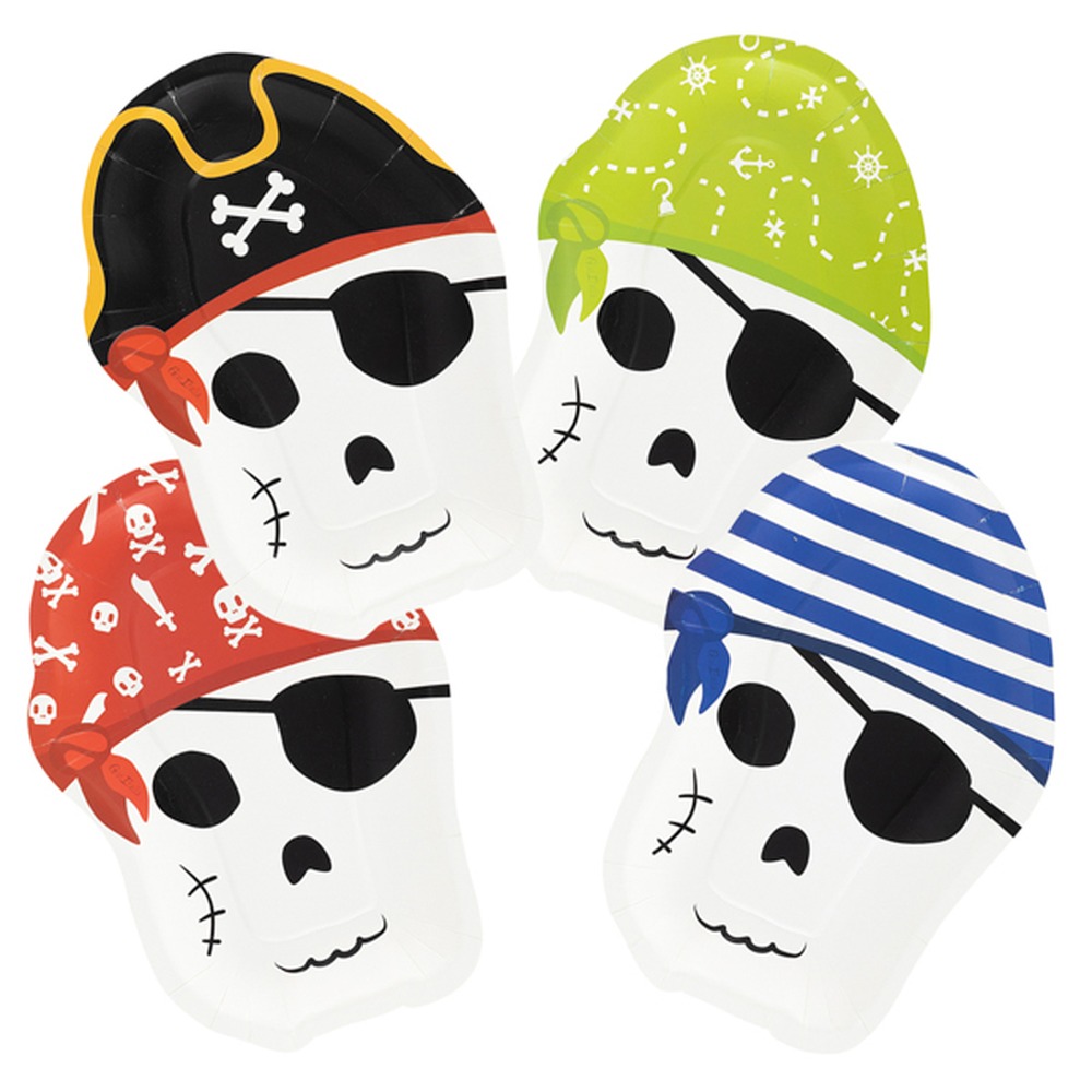 Pirat Dødningehoved Paptallerkener - 8 stk (26 x 19 cm) | Pirat Tallerkner - Temashop