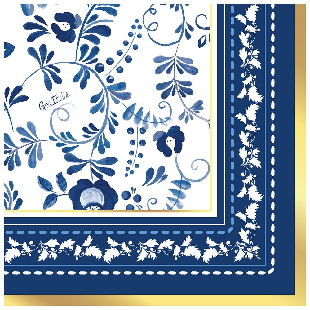 Blomster Cocktailservietter Navyblå - 16 stk (16,5 cm) | Blomst Servietter - Temashop