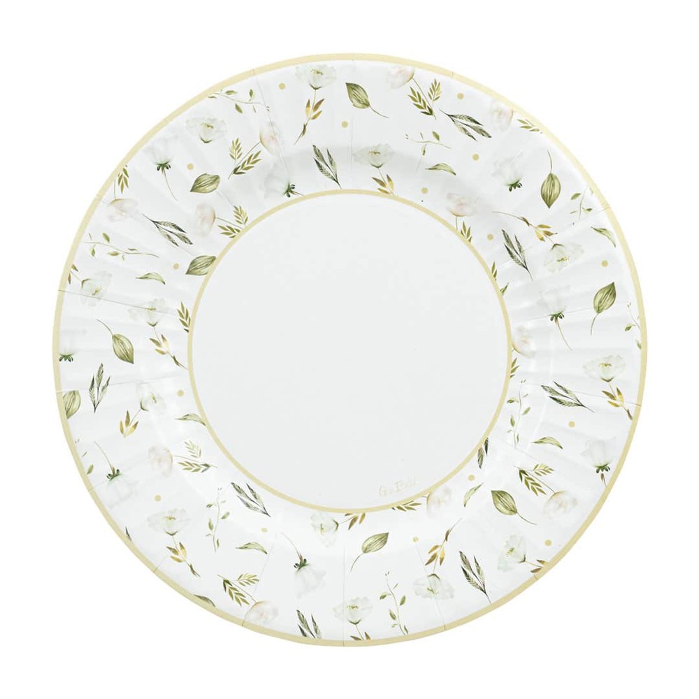 Blomster Paptallerkener Hvid/Guld