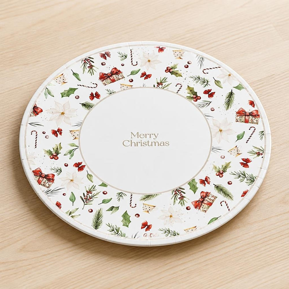 Julemotiv Merry Christmas Paptallerkener - 8 stk (21 cm) | Jul Tallerkner - Temashop