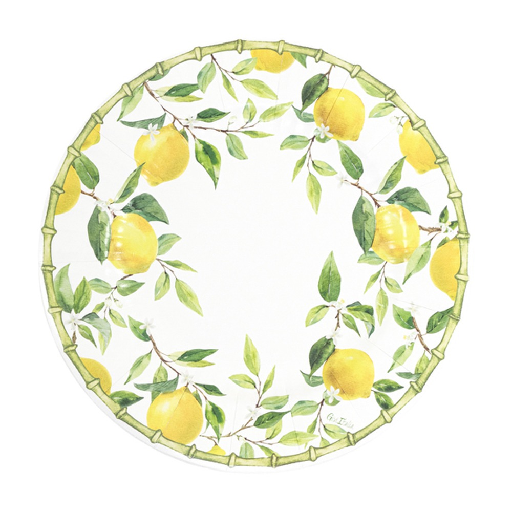 Citrontræ Paptallerkener - 8 stk (Ø 27 cm) | Frugt Tallerkner - Temashop