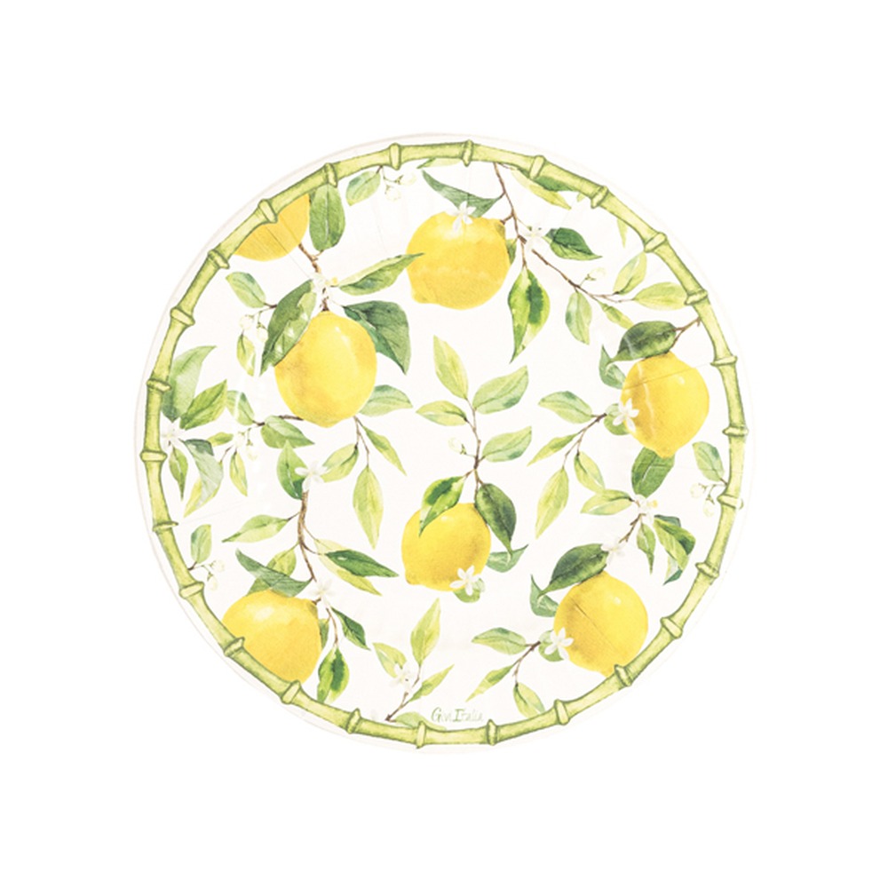 Citrontræ Paptallerkener - 8 stk (Ø 21 cm) | Frugt Tallerkner - Temashop
