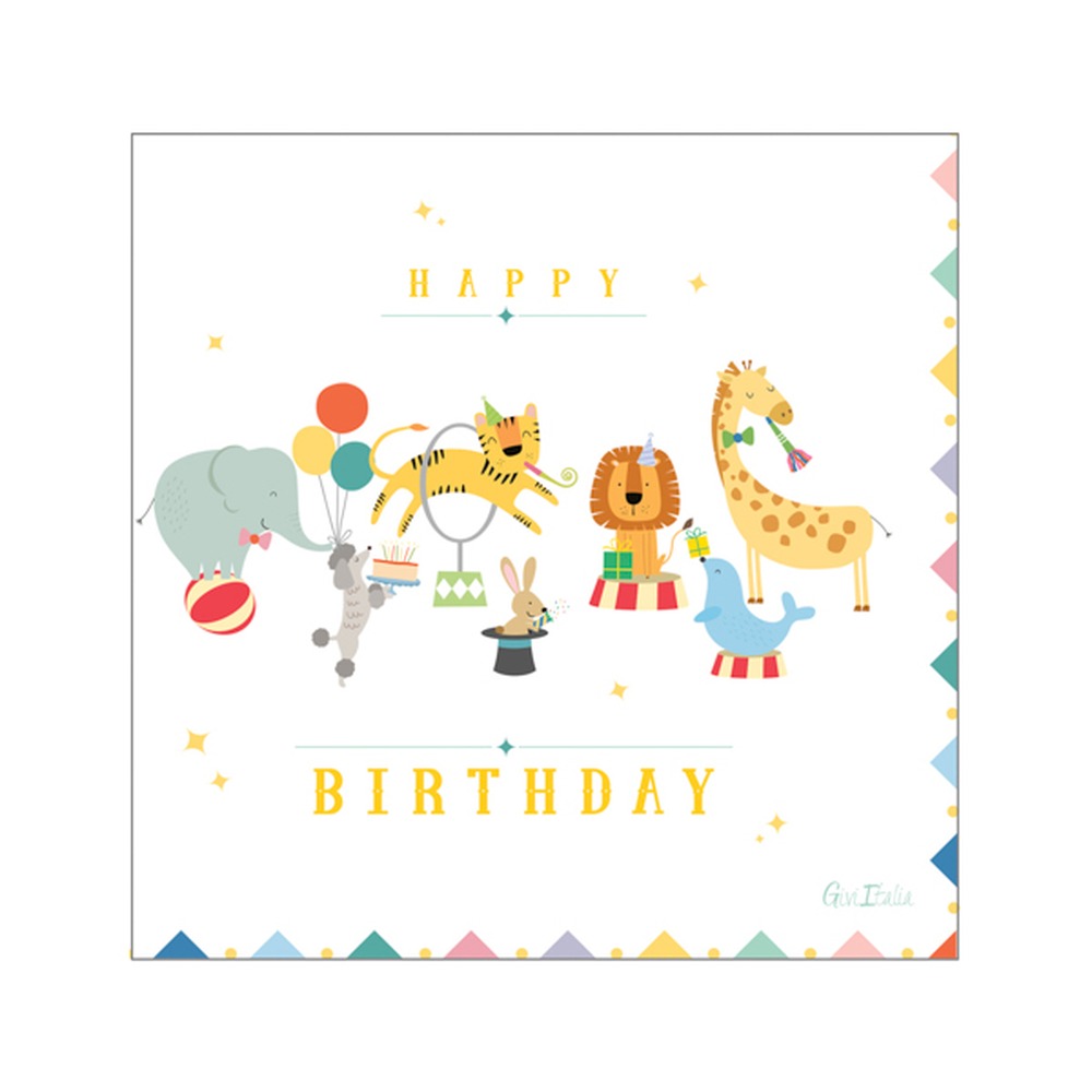 Happy Birthday Cirkus Servietter - 16 stk (33 x 33 cm) | Cirkus Servietter - Temashop