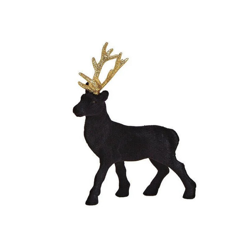 Rensdyr Sort/Guld - 1 stk (15 x 21 x 3 cm) | Julepynt Julepynt - Temashop
