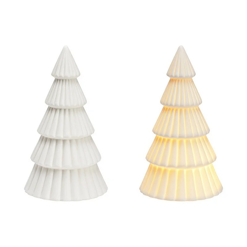 Porcelæn LED Juletræ - 1 stk (9 x 16 x 9 cm) | Julepynt Julepynt - Temashop