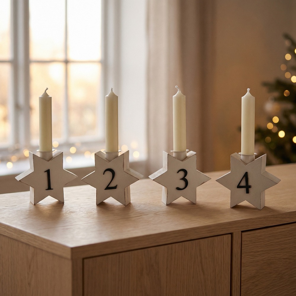 Advents Stjerne Lysestager - 4 stk (43 x 9 x 4 cm) | Julepynt Lys / lysestager - Temashop