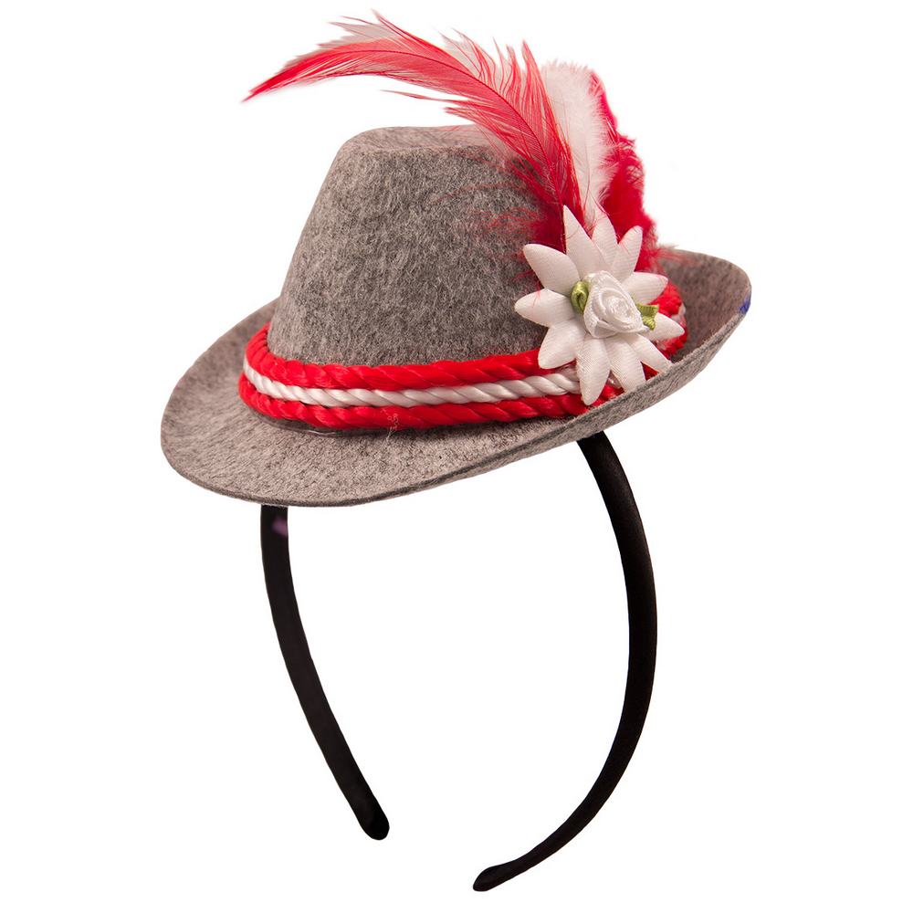 Hårbøjle Tyrolerhat Rød | Oktoberfest Hårbøjle / Pandebånd / Hårbånd - Hovedtilbehør - Temashop