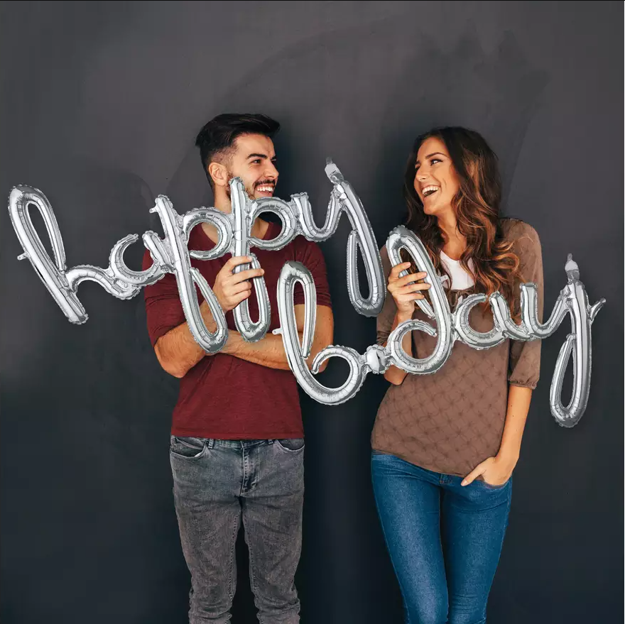 Happy B Day Folieballon Sølv