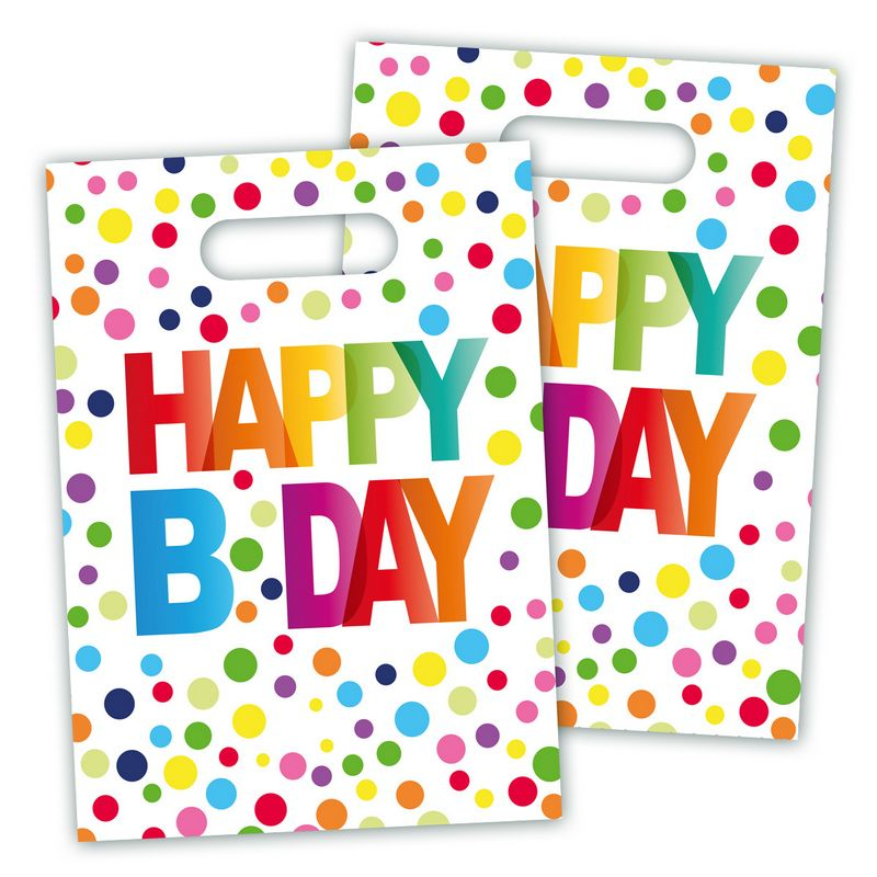 Happy B Day Gaveposer - 8 stk (29 x 18 cm) | Fødselsdag Poser / Goodiebags - Temashop