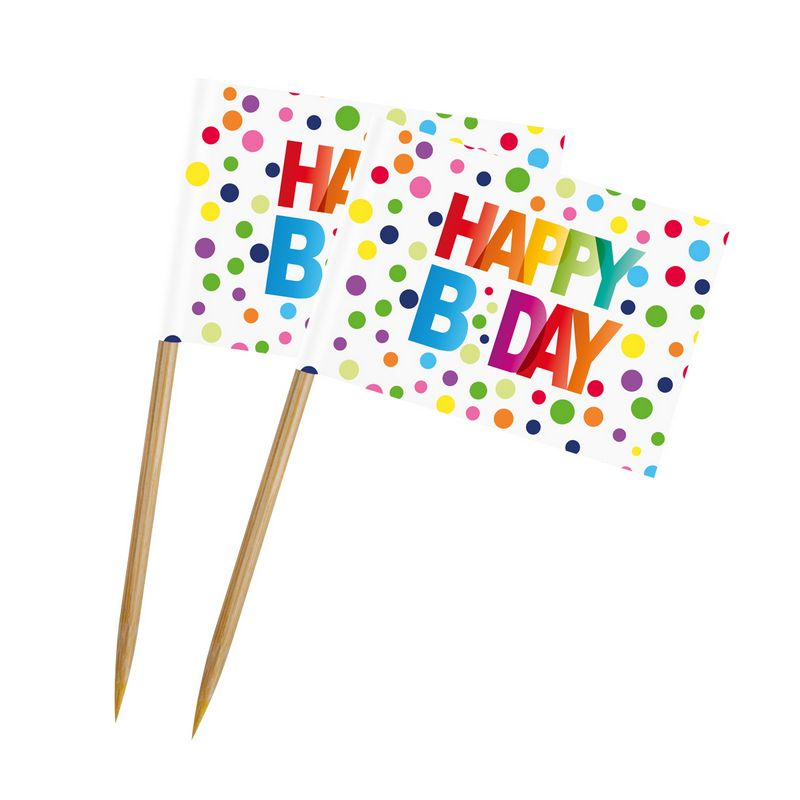 Happy B Day Madpinde - 50 stk (14 cm) | Fødselsdag Kagepinde - Temashop