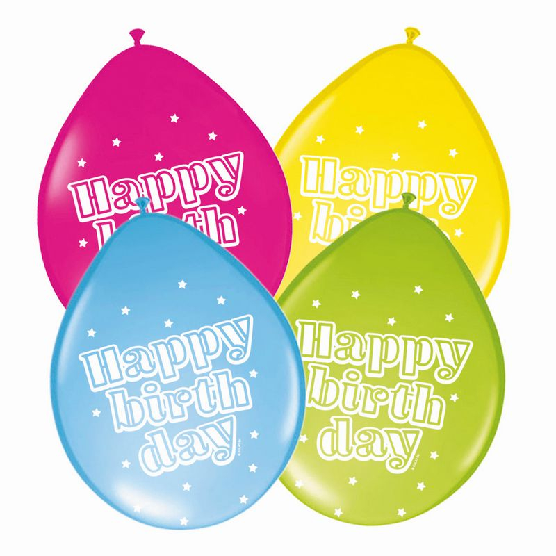 Happy Birthday Balloner Neon - 8 stk (30 cm) | Fødselsdag Latexballoner - Temashop