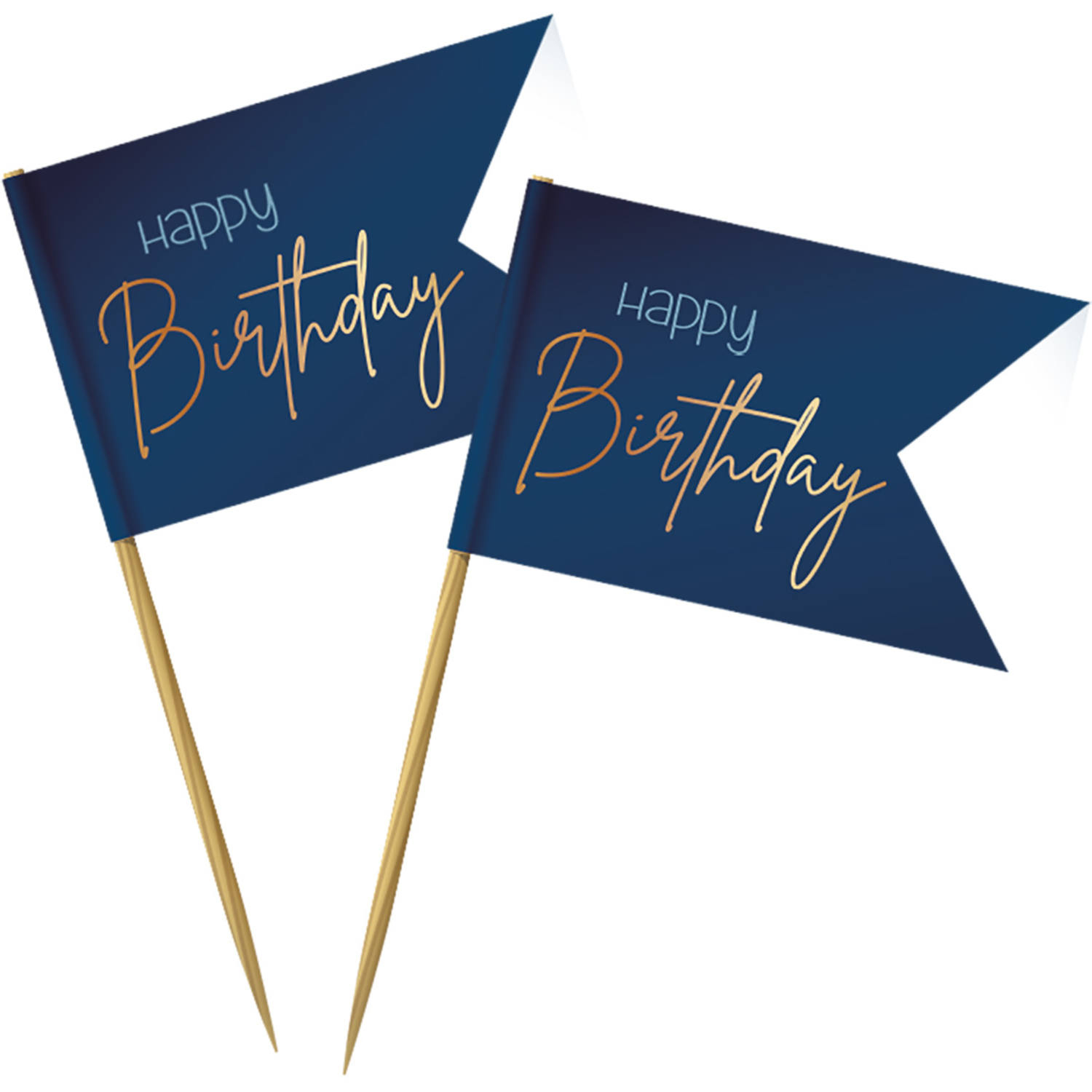 Happy Birthday Cocktailpinde True Blue - 36 stk (6,5 cm) | Fødselsdag Kagepinde - Temashop