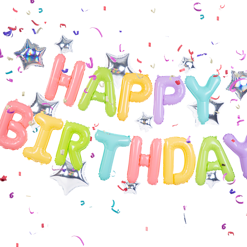 Happy Birthday Folieballon Multifarvet Pastel