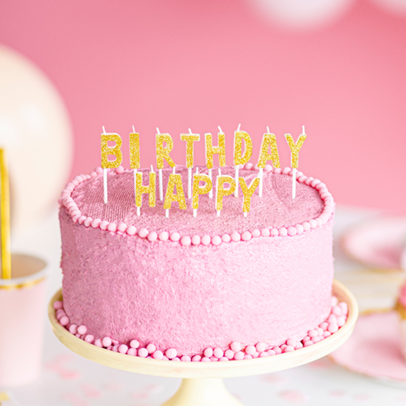 Happy Birthday Kagelys Glitter Guld - 13 stk (2,5 cm) | Fødselsdag Kagelys - Temashop