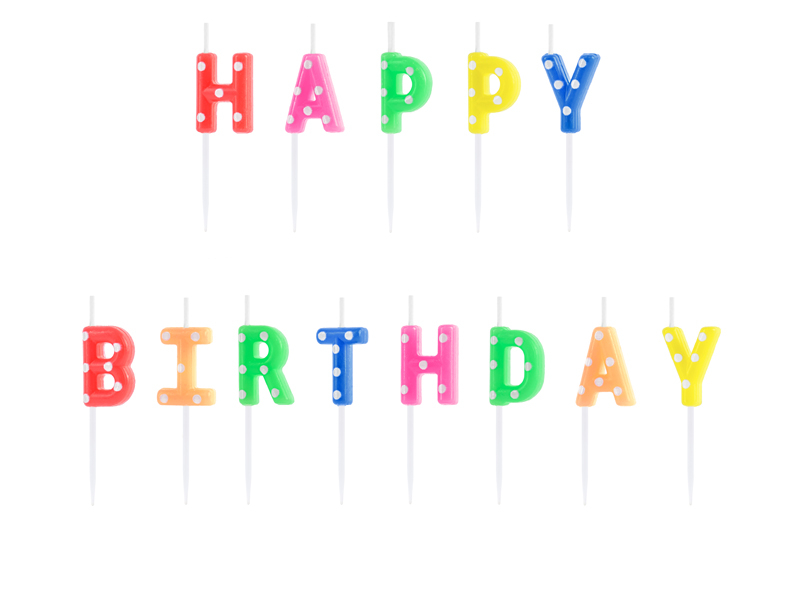 Happy Birthday Kagelys Multifarvet - 13 stk (2,5 cm) | Fødselsdag Kagelys - Temashop