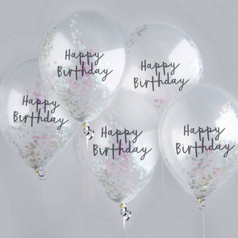 Happy Birthday Konfetti Balloner Iriserende - 5 stk (30 cm) | Fødselsdag Konfettiballoner - Temashop