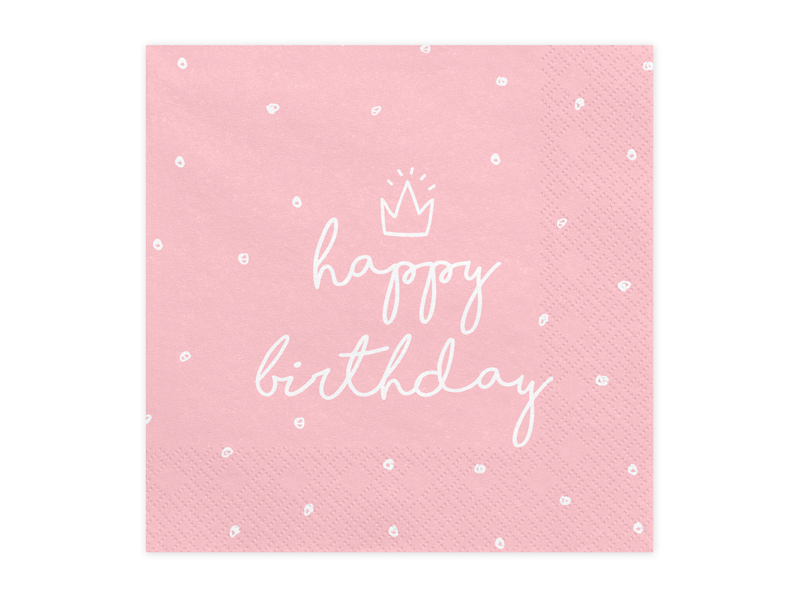 Happy Birthday Servietter Lyserød - 20 stk (33 x 33 cm) | Fødselsdag Servietter - Temashop