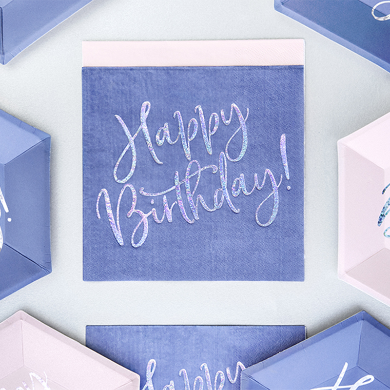 Happy Birthday Servietter Marineblå - 20 stk (33 x 33 cm) | Fødselsdag Servietter - Temashop