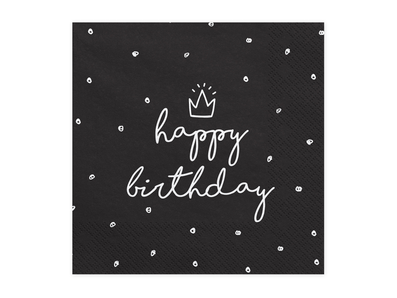 Happy Birthday Servietter Sort - 20 stk (33 x 33 cm) | Fødselsdag Servietter - Temashop