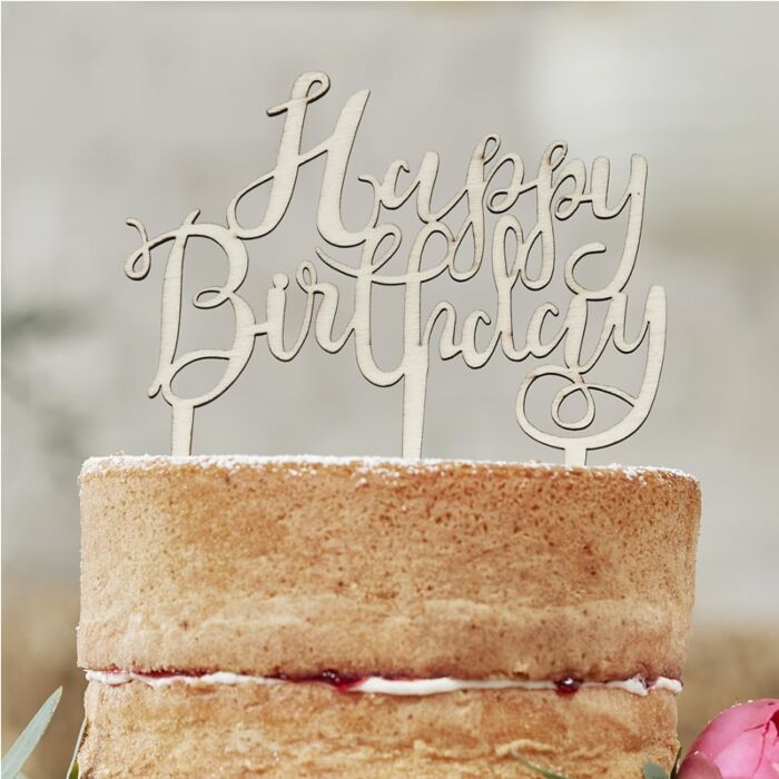 Happy Birthday Træ Kagetopper - 1 stk (12,5 x 14 cm) | Fødselsdag Kagefigur / kagetopper - Temashop
