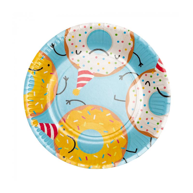 Happy Donut Paptallerkener - 8 stk (23 cm) | Donut Tallerkner - Temashop