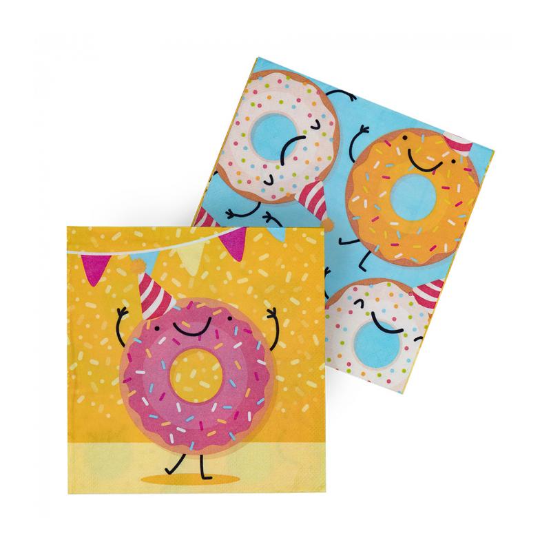 Happy Donut Servietter - 20 stk (33 x 33 cm) | Donut Servietter - Temashop