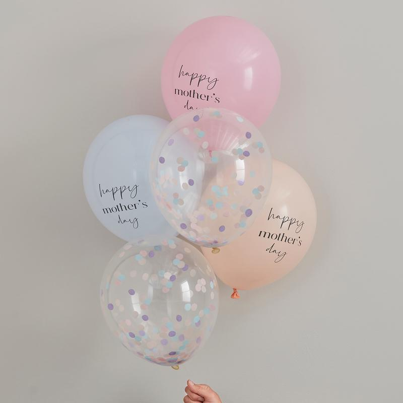 Happy Morther's Day Ballon Mix - 5 stk (30 cm) | Mors Dag Latexballoner - Temashop