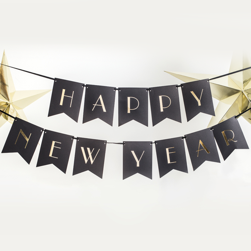 Happy New Year Flagguirlande Sort/Guld