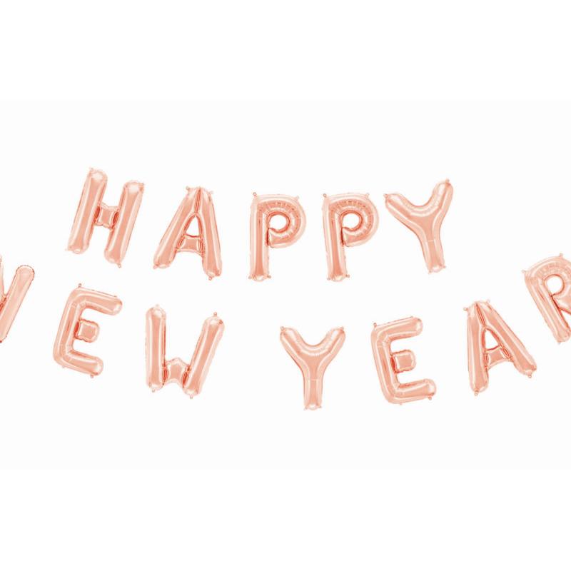 Happy New Year Folieballoner Rosaguld