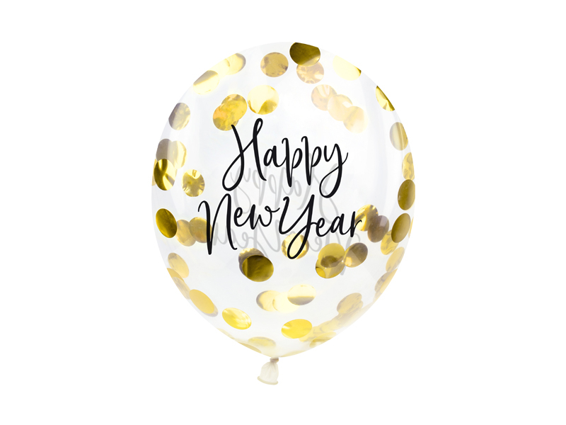 Happy New Year Konfetti Balloner Guld - 3 stk (30 cm) | Nytår Konfettiballoner - Temashop