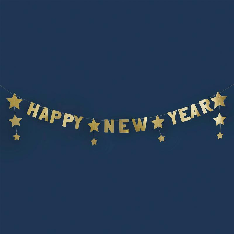 Happy New Year Stjerne Guirlande Guld