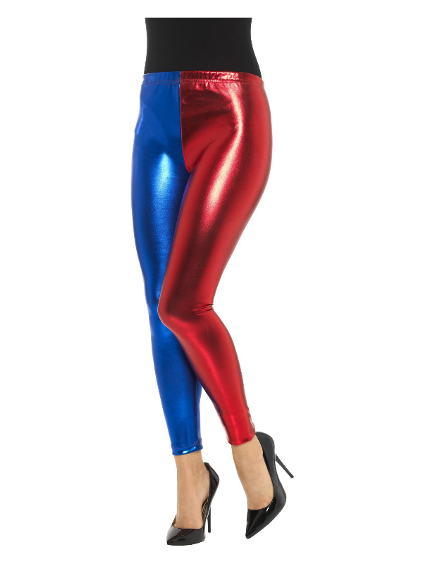 Harlequin Leggings Blå/Røde | Harley Quinn Strømper / Strømpebukser / Knæstrømper - Beklædning - Temashop