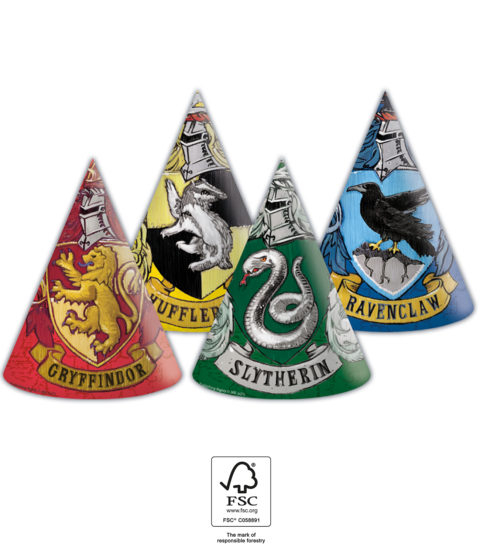 Harry Potter Kollegier Festhatte - 6 stk (16 cm) | Harry Potter Partyhatte - Temashop