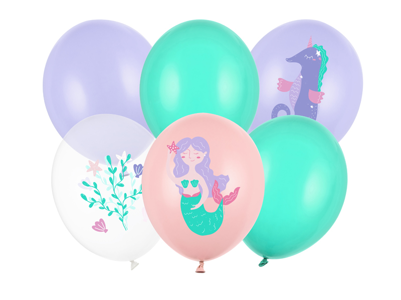 Havfrue Ballon Mix - 6 stk (30 cm) | Havfrue Latexballoner - Temashop