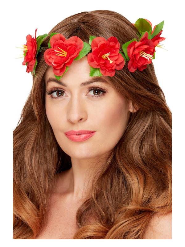 Hawaii Blomsterkrone Rød | Hawaii Hårbøjle / Pandebånd / Hårbånd - Hovedtilbehør - Temashop