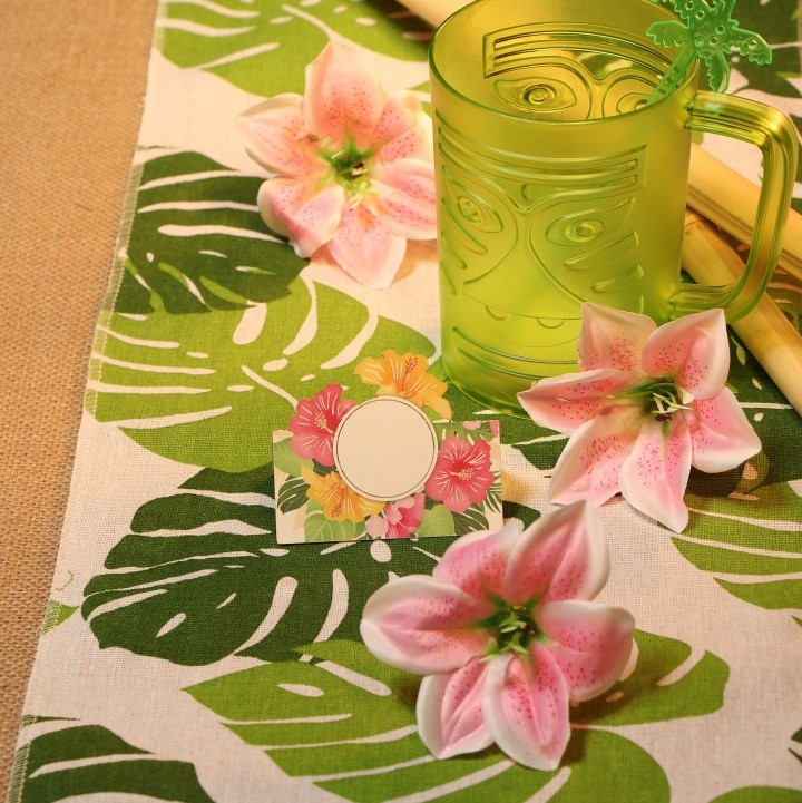 Hawaiiblomster Bordkort - 6 stk (8 x cm) | Hawaii Bordnumre / bordkort / holdere - Temashop