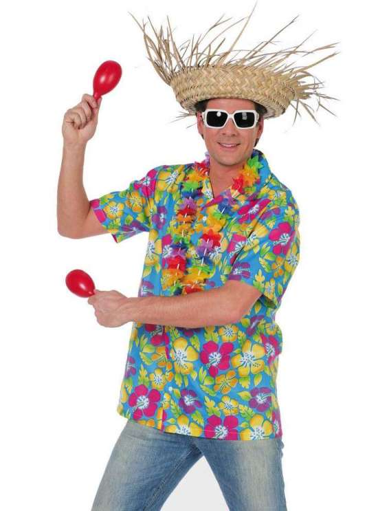 Hawaiiskjorte Blå - Temafester kostume til voksne i størrelserne S-XL | Hawaii kostume til mænd - Temashop