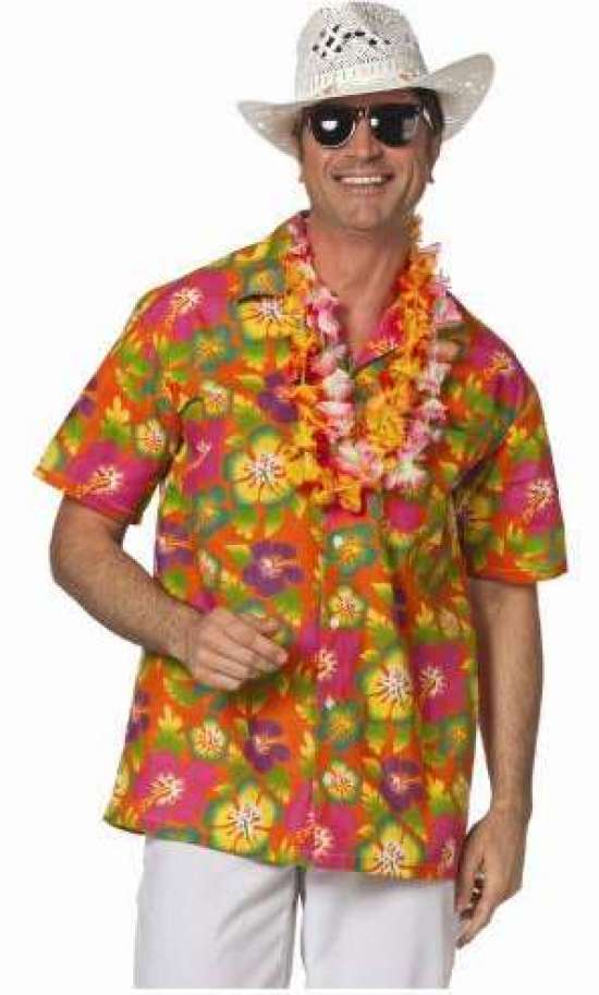 Hawaiiskjorte Orange - Temafester kostume til voksne i størrelserne S-XL | Hawaii kostume til mænd - Temashop