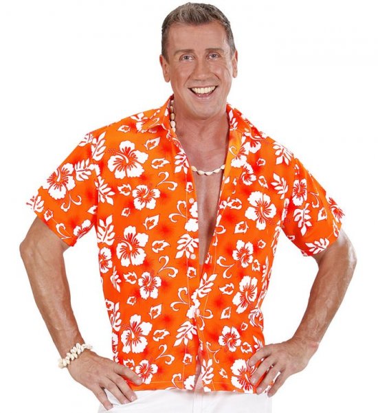 Hawaiiskjorte Orange - Temafester kostume til voksne i størrelserne M-XL | Hawaii kostume til mænd - Temashop