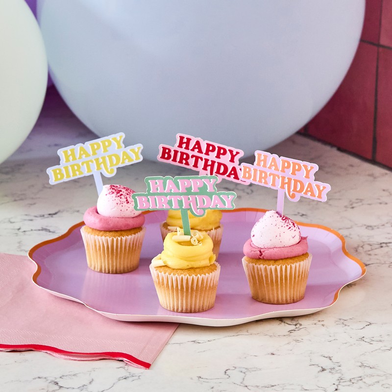 Bright Banquet Happy Birthday Kagepinde - 12 stk | Fødselsdag Kagepinde - Temashop