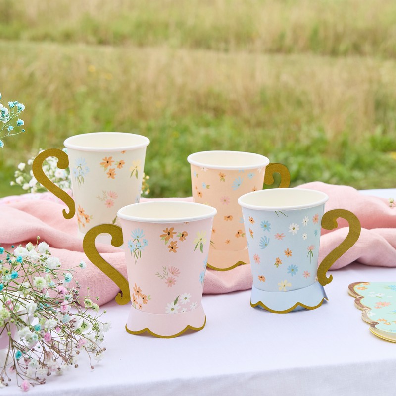 Floral Tea Party Papkrus - 8 stk | Blomst Krus - Temashop