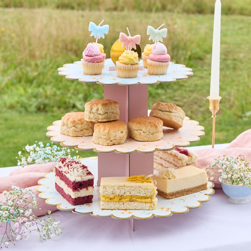 Floral Tea Party Kagestand - 1 stk | Blomst Kagestand - Temashop