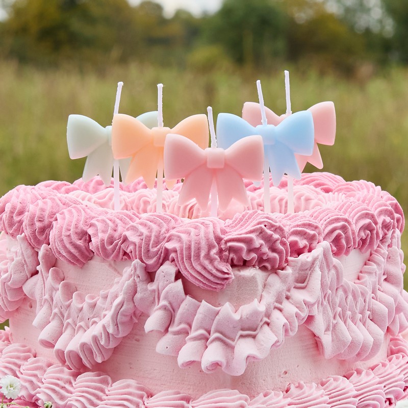 Sløjfe Kagelys Pastel - 5 stk | Blomst Kagelys - Temashop